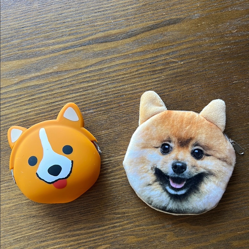 Cute Corgi Dog-Themed Kids Coin Purse Set of 2 - Orange and Brown